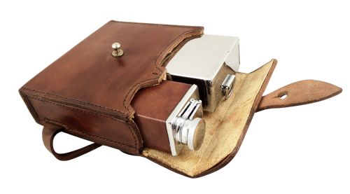 Antique Leather Saddle/sandwich Case with Flask & Tin