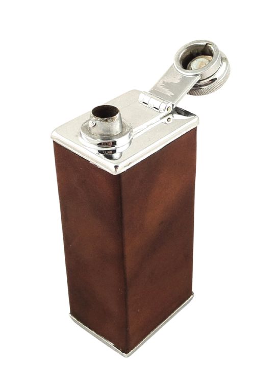 fig 2. Antique Leather Saddle/Sandwich Case with Flask & Tin