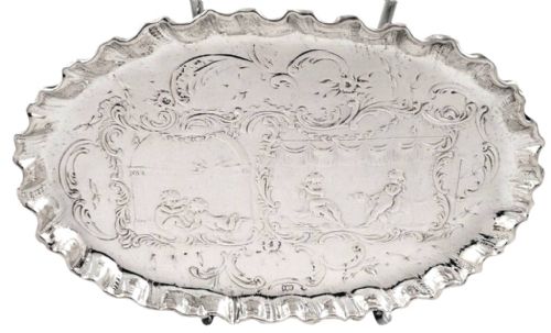 Antique German Silver Dish/tray C1880 - Cherubs Playing