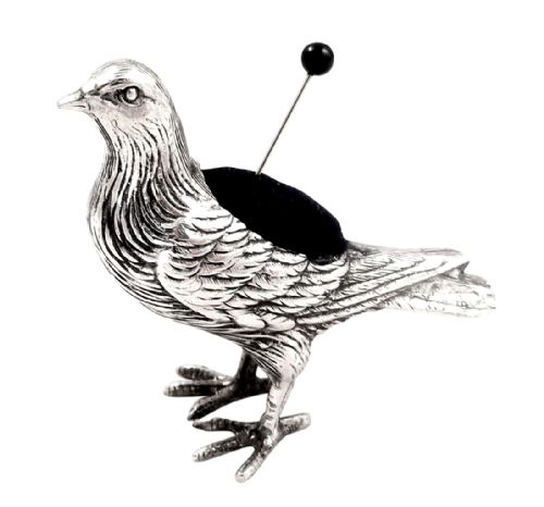 Unusual Antique Sterling Silver Partridge Pin Cushion 1937