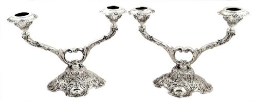 Superb Pr Antique German Solid Silver Candleabra C1880