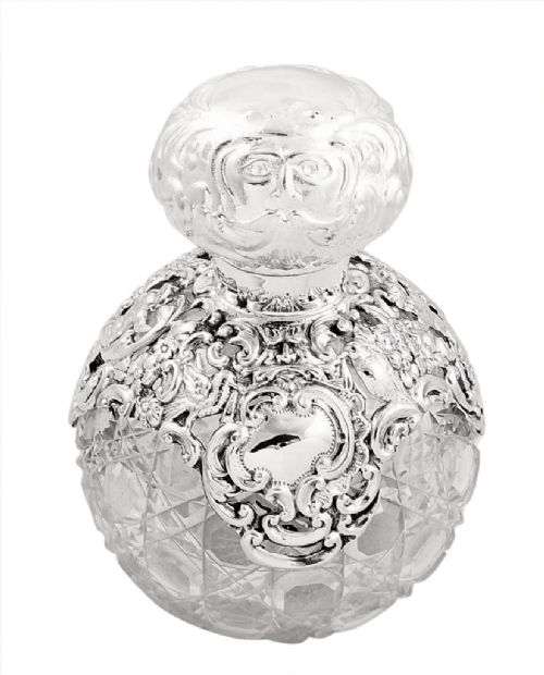 Antique Edwardian Sterling Silver & Glass Perfume Bottle 1903