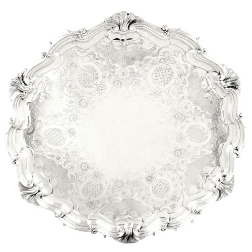 Huge Antique Edwardian Sterling Silver 15" Tray/salver - 1905 - Warings, London