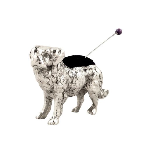 Antique Edwardian Sterling Silver 'Dog' Pin Cushion - 1904