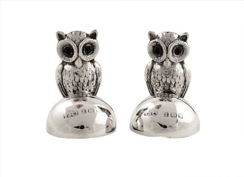 fig 1. Pr Antique Edwardian Sterling Silver 'Owl' Menu Holders 1907