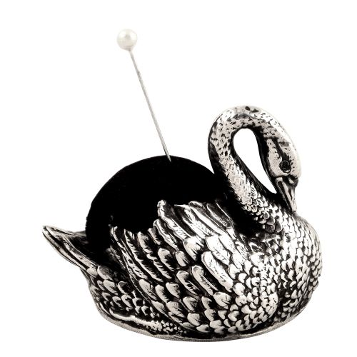 Antique Edwardian Sterling Silver Swan Pin Cushion 1901