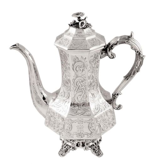 fig 2. Antique Victorian Sterling Silver 4 Piece Teaset in Oak Case with Key 1843