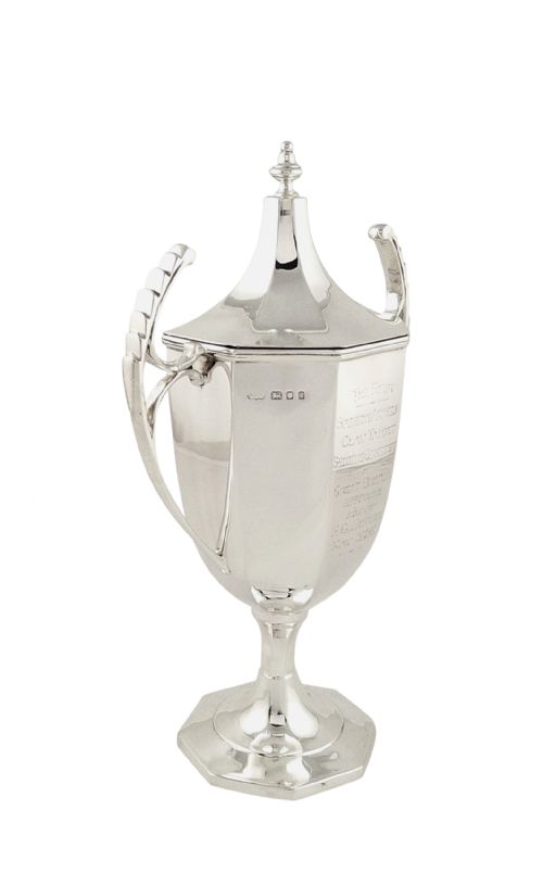 fig 1. Antique Sterling Silver Trophy with Lid - 1925 - Clay Target Shooting