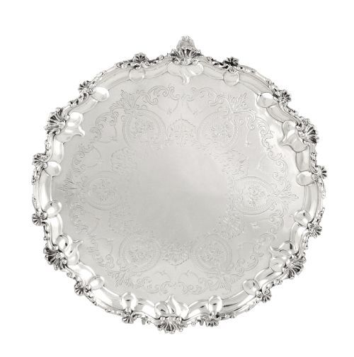 Antique Victorian Sterling Silver 10" Tray / Salver 1875