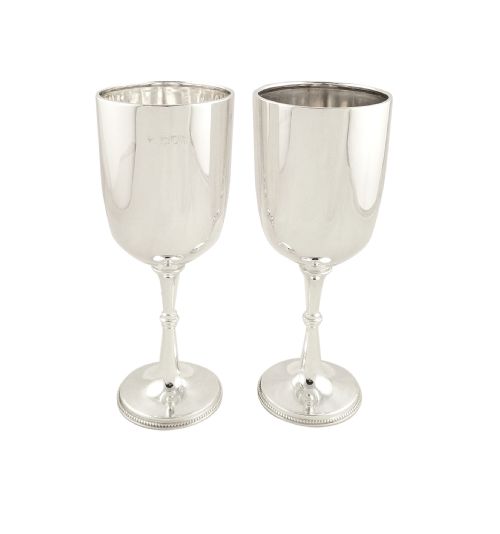Pair of Antique Edwardian Sterling Silver Goblets - 1902