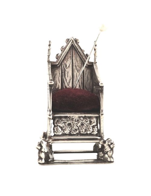 Antique Sterling Silver Throne/coronation Chair Pin Cushion 1901
