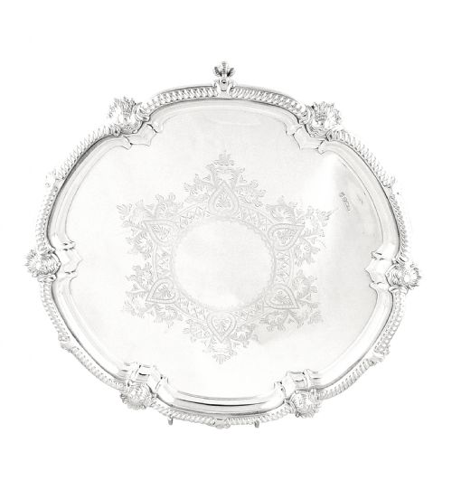 Large Antique Edwardian Sterling Silver 12" Tray/salver 1905