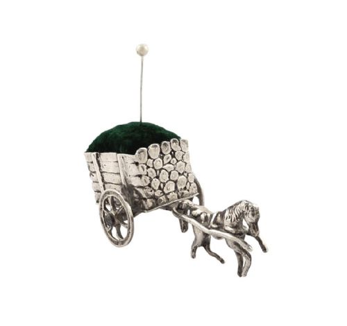 Rare Antique Edwardian Sterling Silver Horse & Cart Pin Cushion - 1906