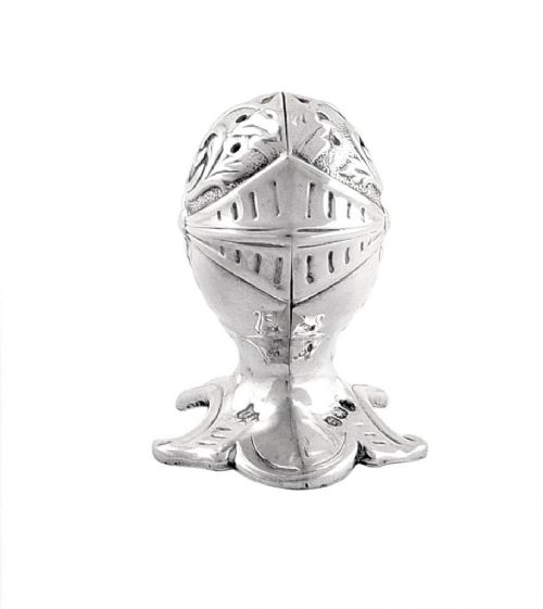 fig 1. Victorian Sterling Silver Novelty 'Knight's Helmet' Pepper Pot - 1895 Mappin & Webb