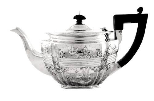 Victorian Silver Bachelor Teapot - 1896 - Birds & Butterflies