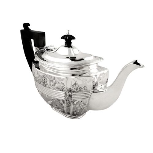fig 1. Victorian Silver Bachelor Teapot - 1896 - Birds & Butterflies