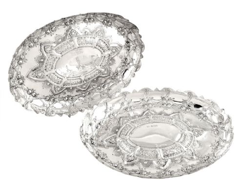 Pr Antique Victorian Sterling Silver 10" Dishes 1896 - 1005g