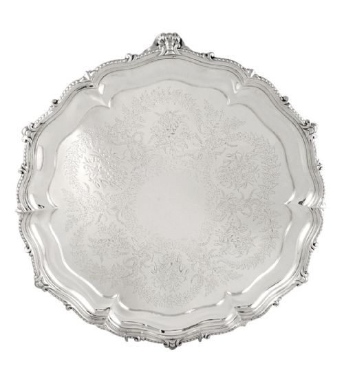 Antique Victorian Sterling Silver 12" Tray / Salver 1870 - Ferns
