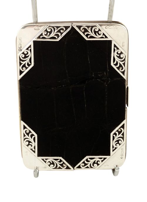 Antique Crocodile Leather & Solid Silver Mounted Card Case 1900