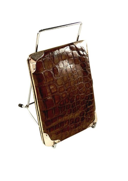 Antique Victorian Crocodile Leather & 9ct Gold Card Case/wallet - 1897