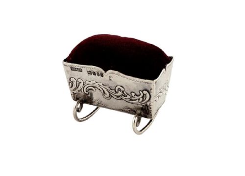 Unusual Antique Edwardian Sterling Silver Cradle / Crib / Cot Pin Cushion 1903