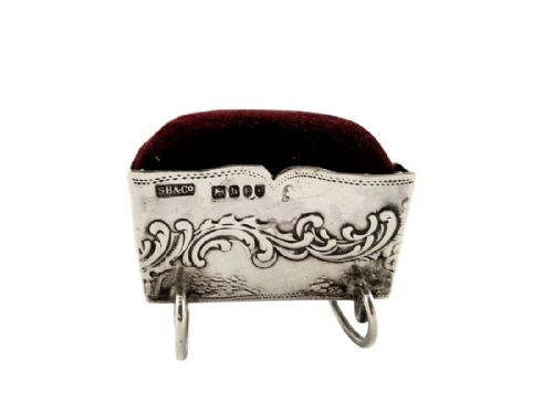 fig 1. Unusual Antique Edwardian Sterling Silver Cradle / Crib / Cot Pin Cushion 1903