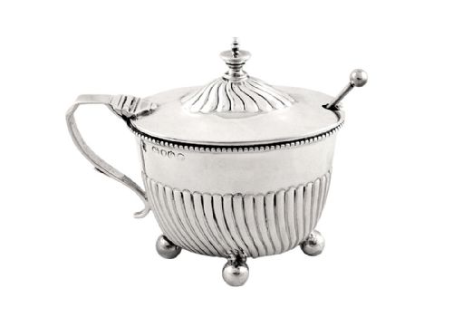 Antique Victorian Sterling Silver Mustard with Liner & Spoon 1889