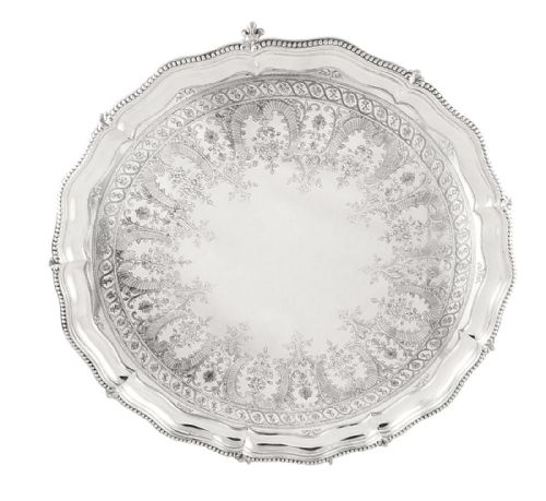 Large Antique Victorian Sterling Silver 16" Tray / Salver 1892 - 1862g
