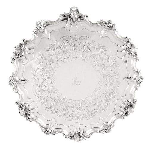 Large Antique Victorian Sterling Silver 14" Tray / Salver 1841