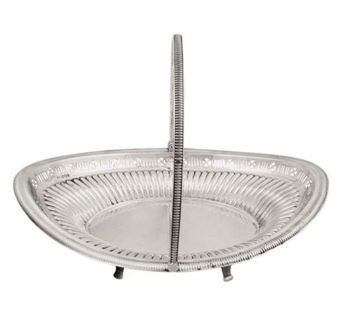 Antique Victorian Sterling Silver 12" Swing Handle Basket - 1896