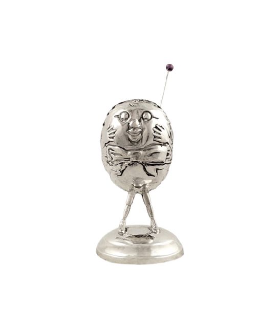 fig 1. Rare Antique Edwardian Sterling Silver Humpty Dumpty Pin Cushion 1910