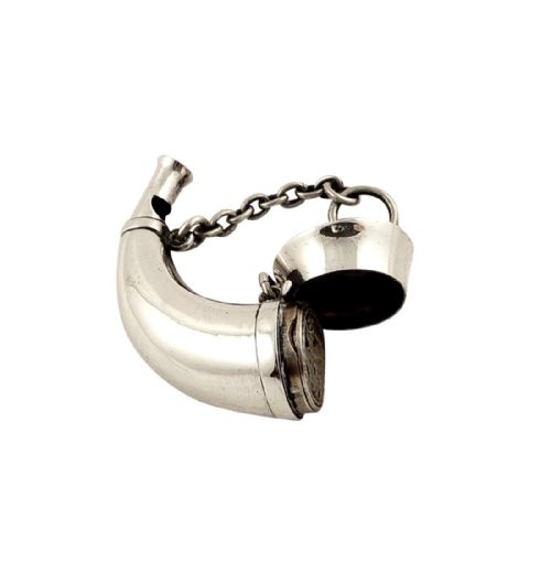 Antique Victorian Sterling Silver 'Horn' Vinaigrette with Whistle 1870