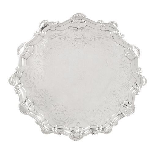 Antique Georgian Sterling Silver 12" Tray / Salver 1761