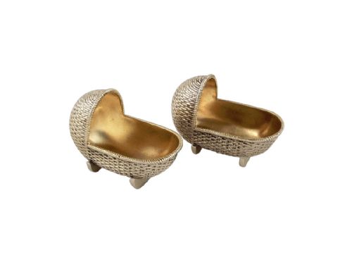 Pr Antique Victorian Sterling Silver Novelty Baby Cradle Salts - 1881