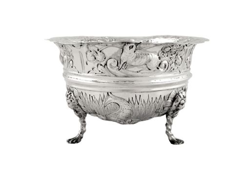 Antique Victorian Sterling Silver 'Animals' Bowl 1895 - Dogs, Fish, Swans