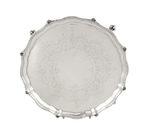 Antique Victorian Sterling Silver 8" Tray / Salver 1877