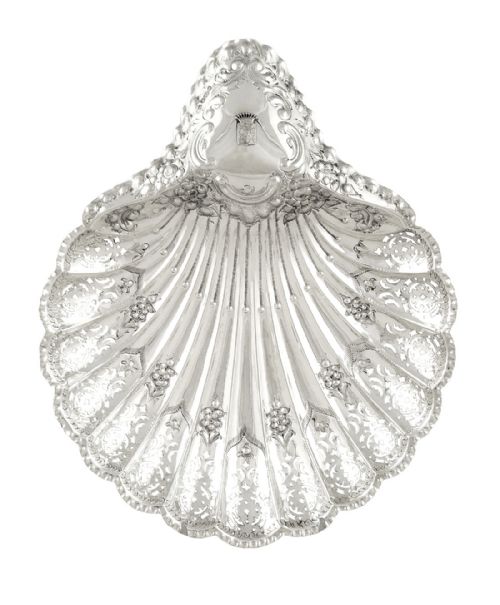 Large Antique Victorian Sterling Silver Shell Dish 1897