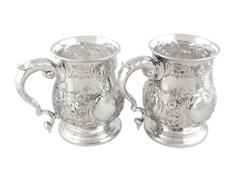 fig 1. Pair of Antique Victorian Silver Plated Pint Mugs / Tankards