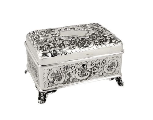 Antique Victorian Sterling Silver Desk Top Box / Jewellery Casket 1897