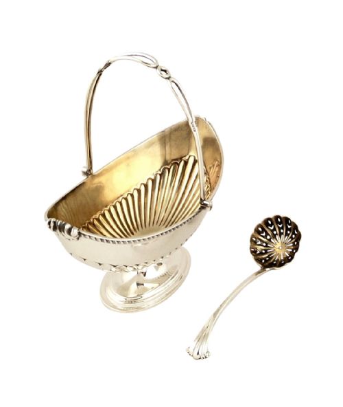 fig 1. Antique Sterling Silver Sugar Bowl with Sifter Spoon in Case 1901