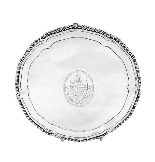 Antique Georgian Sterling Silver Card Tray - 1776 - Armorial Crest