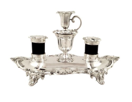 Victorian Sterling Silver Double Inkstand with Candlestick 1857