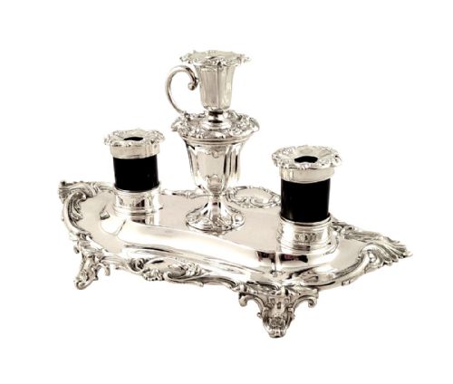 fig 1. Victorian Sterling Silver Double Inkstand with Candlestick 1857