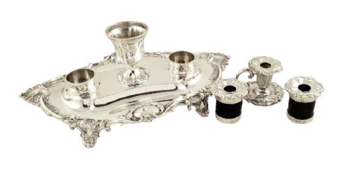 fig 2. Victorian Sterling Silver Double Inkstand with Candlestick 1857
