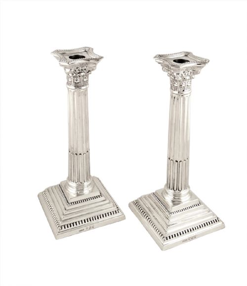 Pair Antique Edwardian Sterling Silver Candlesticks 1909