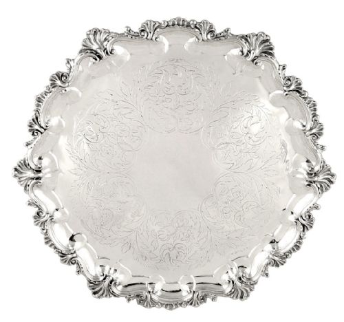 Large Antique Georgian Silver 14" Salver / Tray - Newcastle 1821