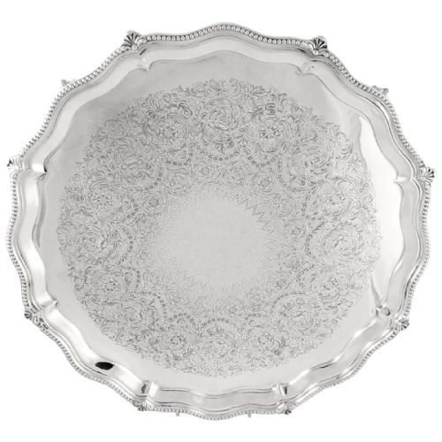 Huge Antique Victorian Sterling Silver 16" Tray / Salver 1896