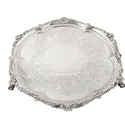 Huge Antique Victorian Sterling Silver 16" Tray / Salver 1879