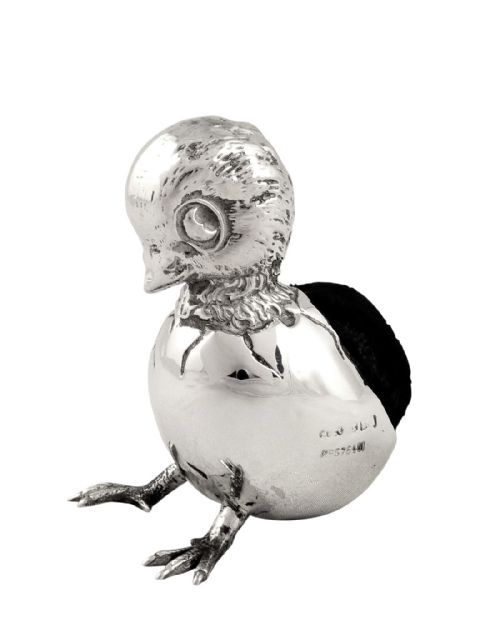 fig 1. Antique Edwardian Sterling Silver 'Hatching Chick' Pin Cushion 1910