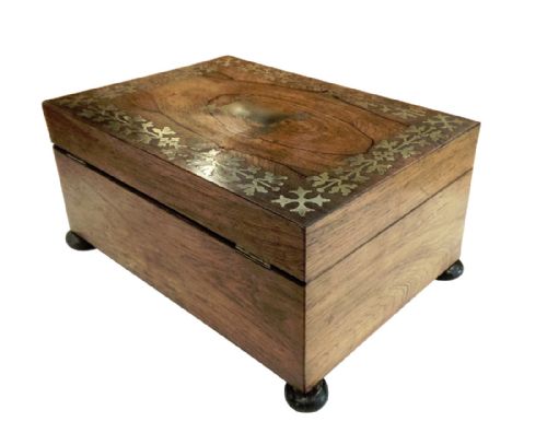 fig 3. Antique Regency Rosewood & Brass Inlay Sewing Box with Contents c1815